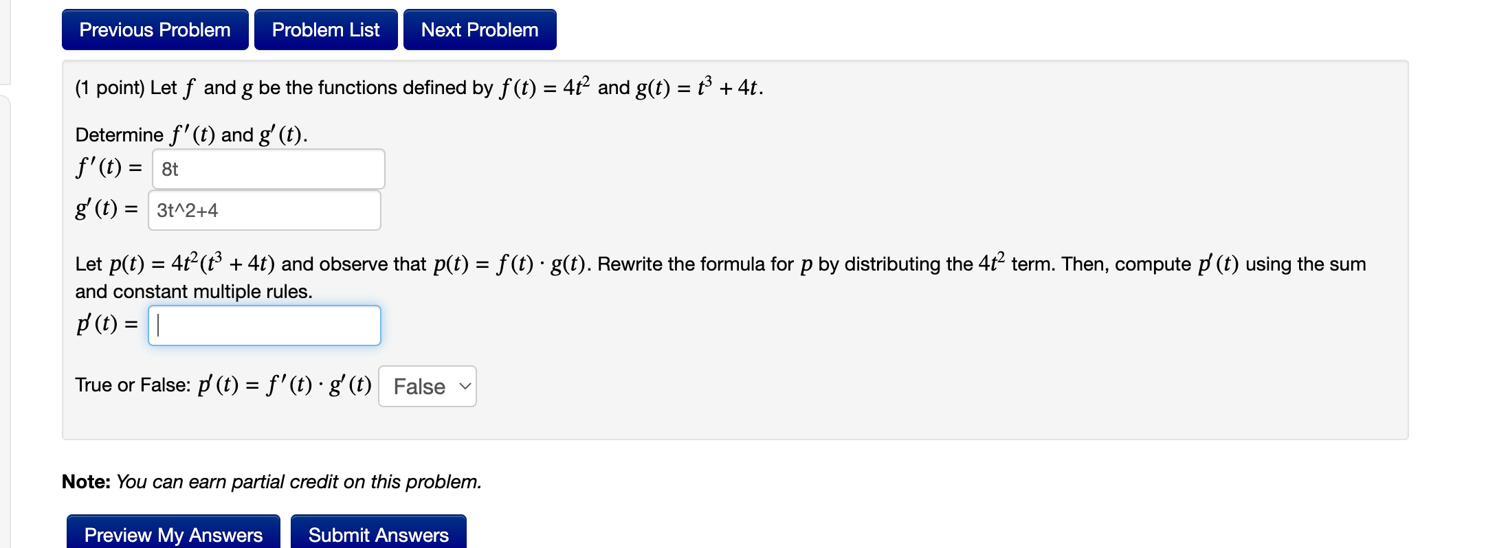 Solved (1 point) Let f and g be the functions defined by | Chegg.com