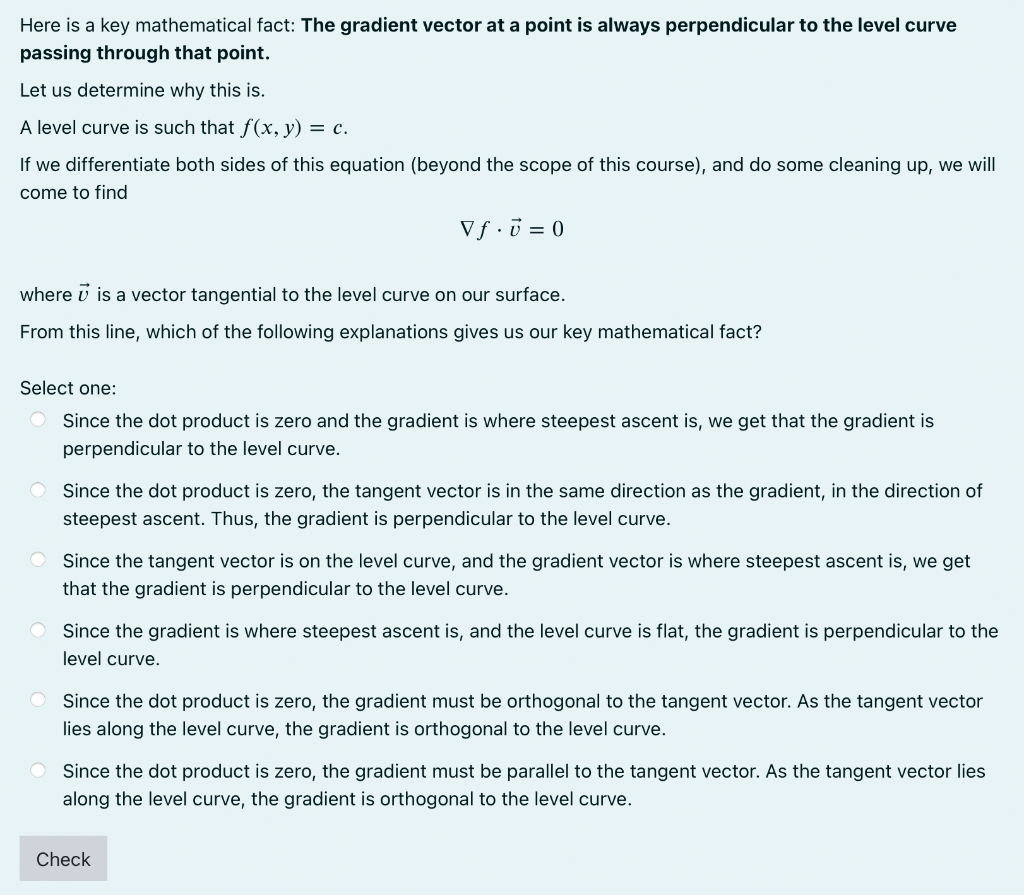 Solved Here Is A Key Mathematical Fact: The Gradient Vector 