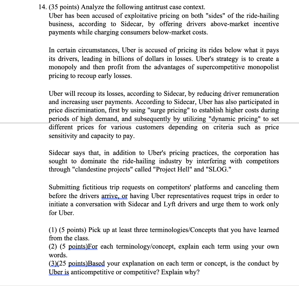 14. (35 points) Analyze the following antitrust case  Chegg.com