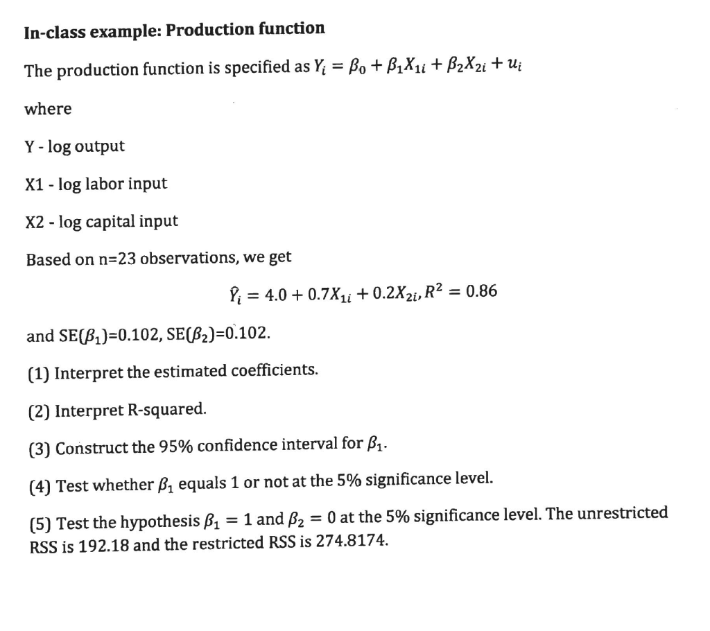 Solved In-class example: Production function The production | Chegg.com