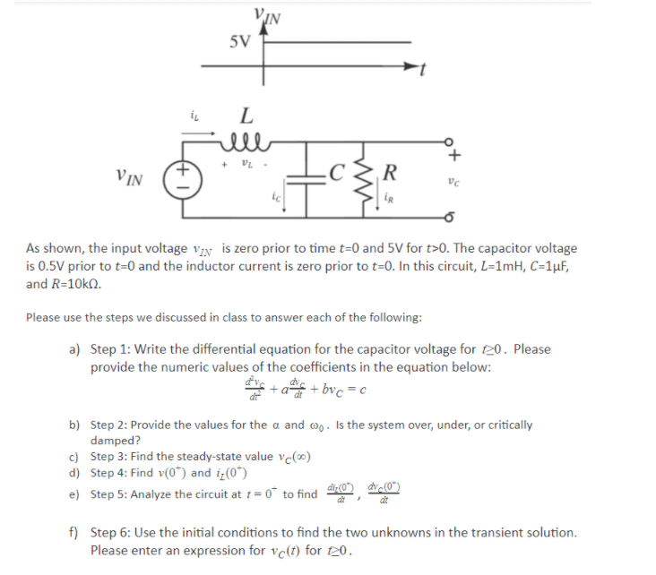 Solved VIN 5V L + VIN R IR Vc ic As shown, the input voltage | Chegg.com