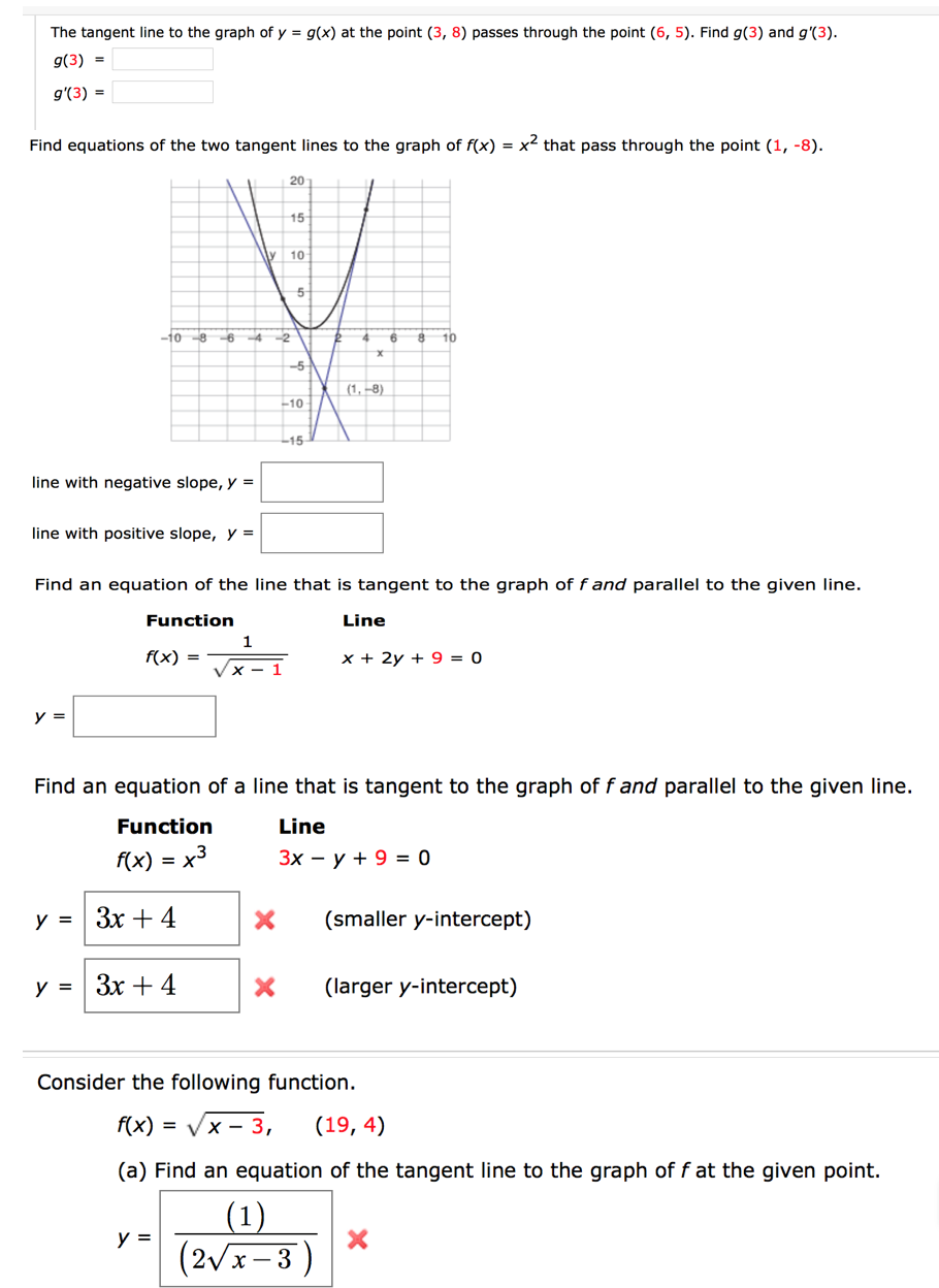 Solved The Tangent Line To The Graph Of Y G X At The P Chegg Com