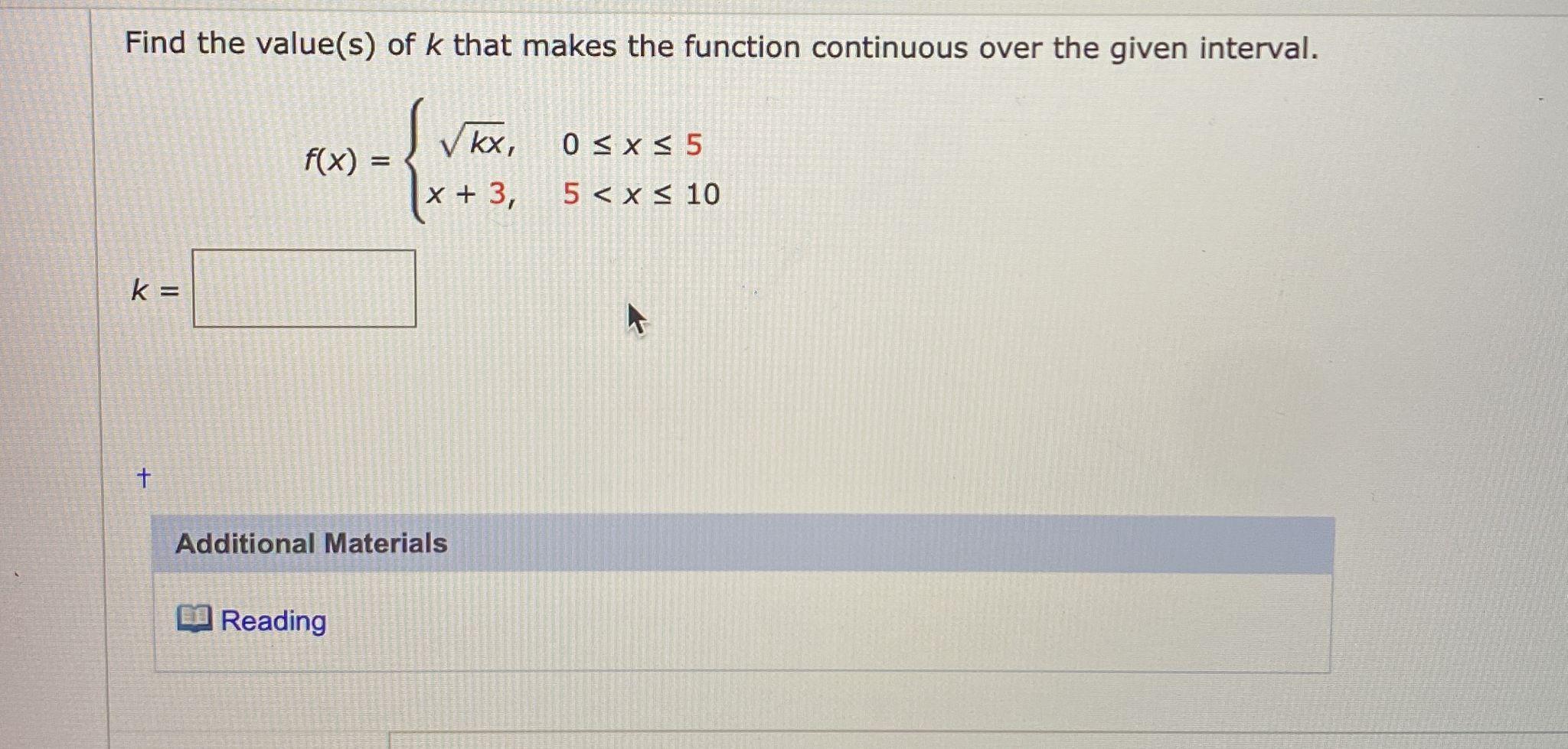 Solved Find the value(s) of k that makes the function | Chegg.com
