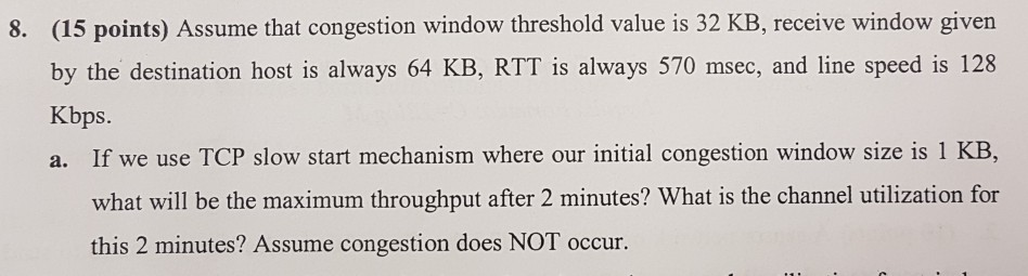 Solved 8. (15 points) Assume that congestion window | Chegg.com