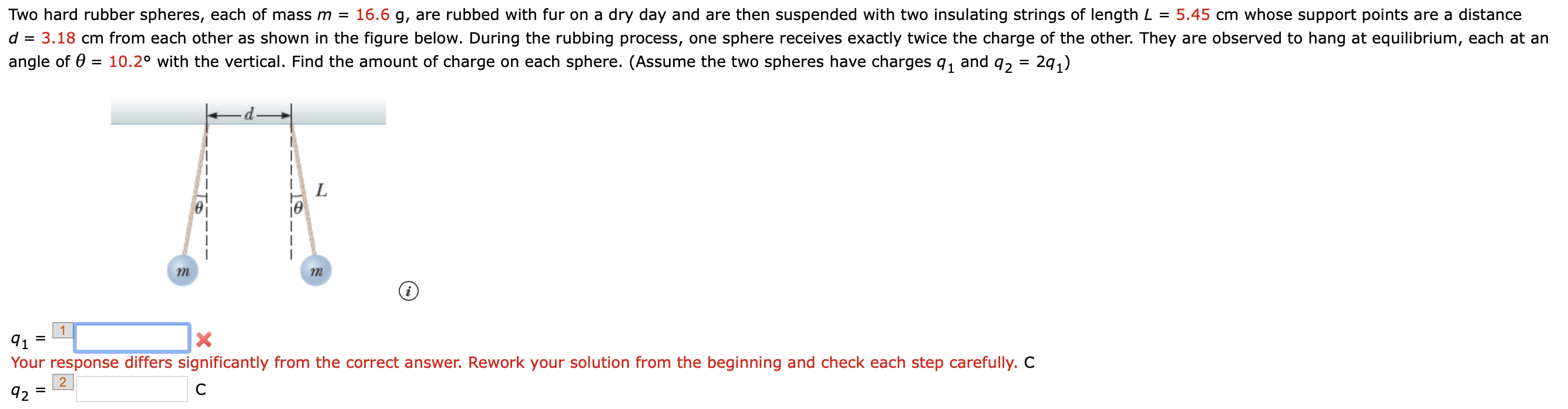 Solved Two hard rubber spheres, each of mass m = 16.6 g, are