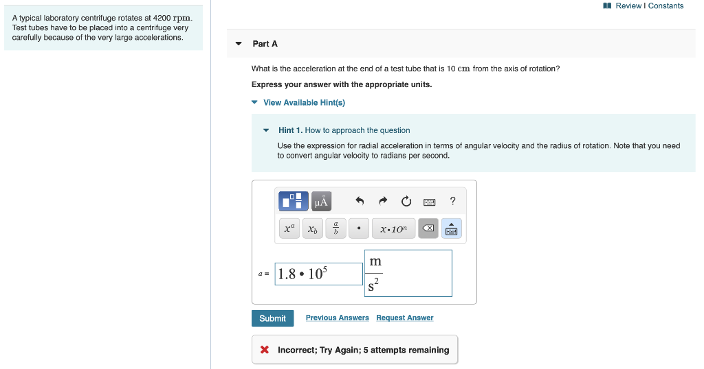 Solved A Review Constants A typical laboratory centrifuge