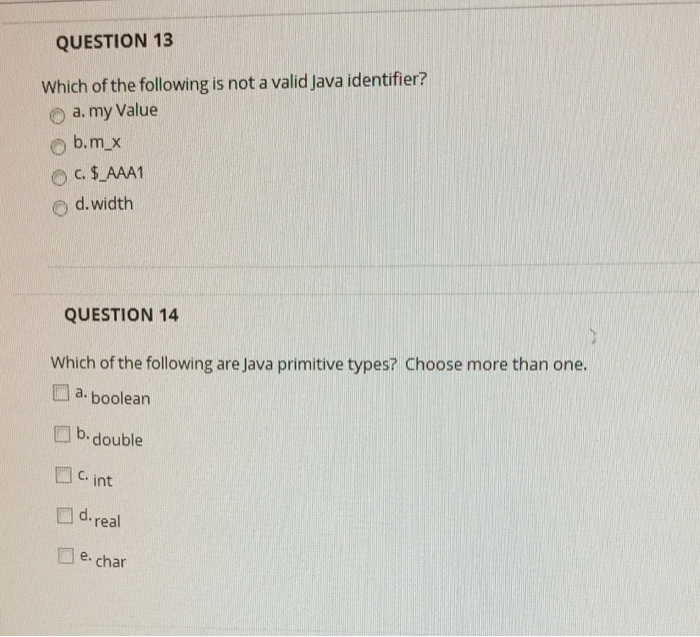 Solved QUESTION 13 Which Of The Following Is Not A Valid | Chegg.com