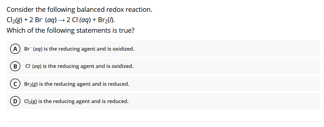 Solved Consider The Following Balanced Redox Reaction Chegg
