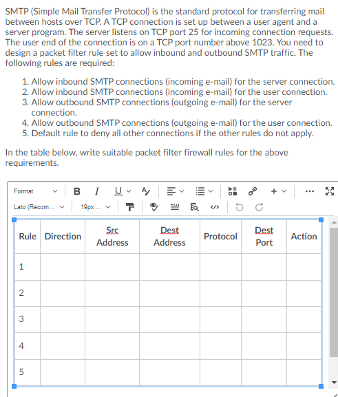 SMTP (Simple Mail Transfer Protocol) is the standard | Chegg.com