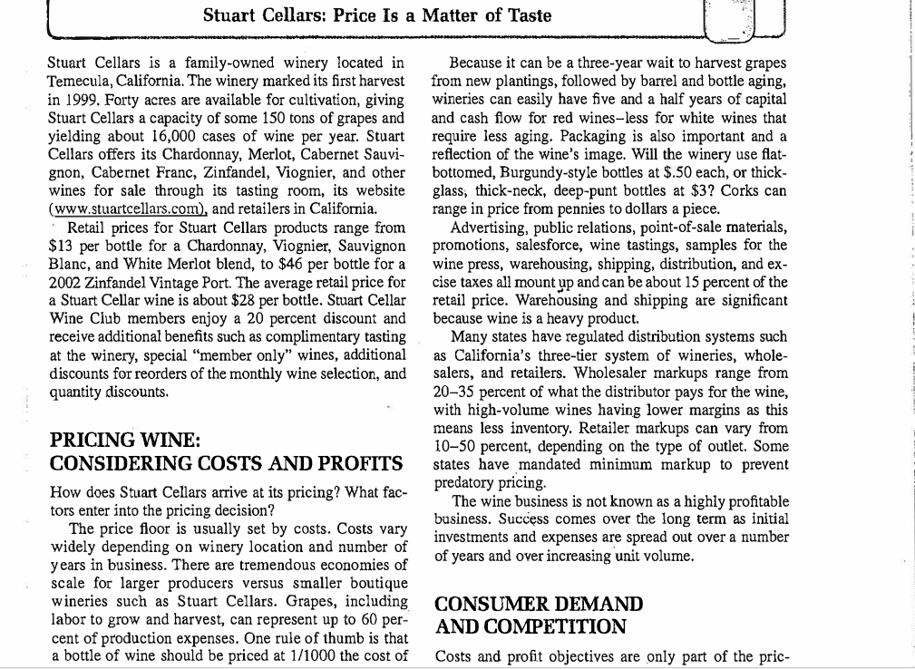 Solved Stuart Cellars Price Is a Matter of Taste Stuart