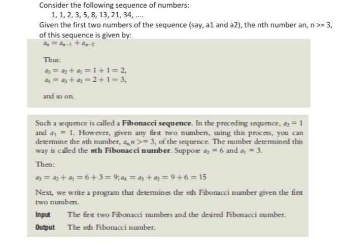 Solved Consider the following sequence of numbers: 1, 1, 2, | Chegg.com image.