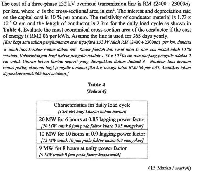 Solved The cost of a threephase 132 kV overhead