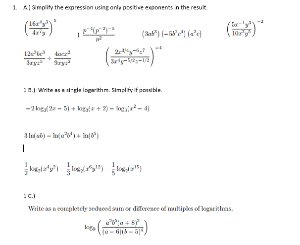 Solved 1. A.) Simplify the expression using only positive | Chegg.com