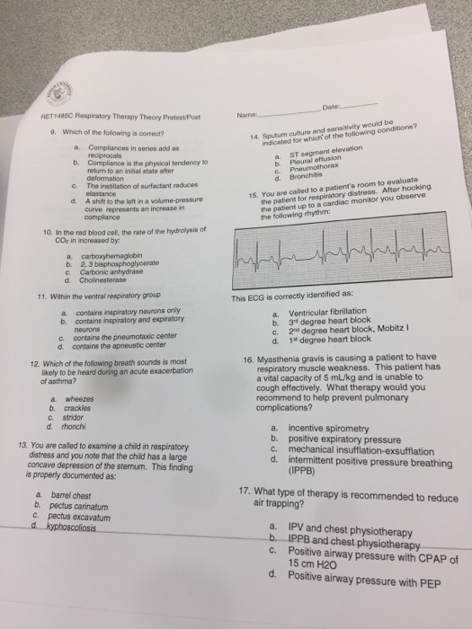 Solved RET1485C Respiratory Therapy Thecry Pretest/Post 9. | Chegg.com