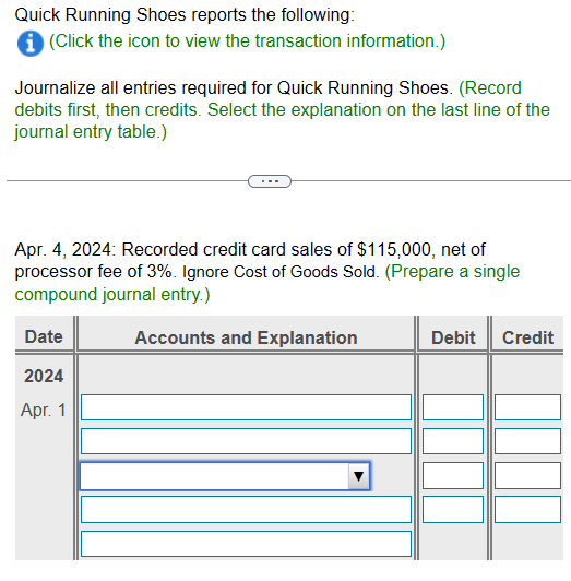 Solved 2024 Apr. 1 Recorded North American Express credit