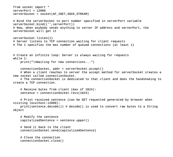 Solved Revisit the example TCPclient and TCPserver code from