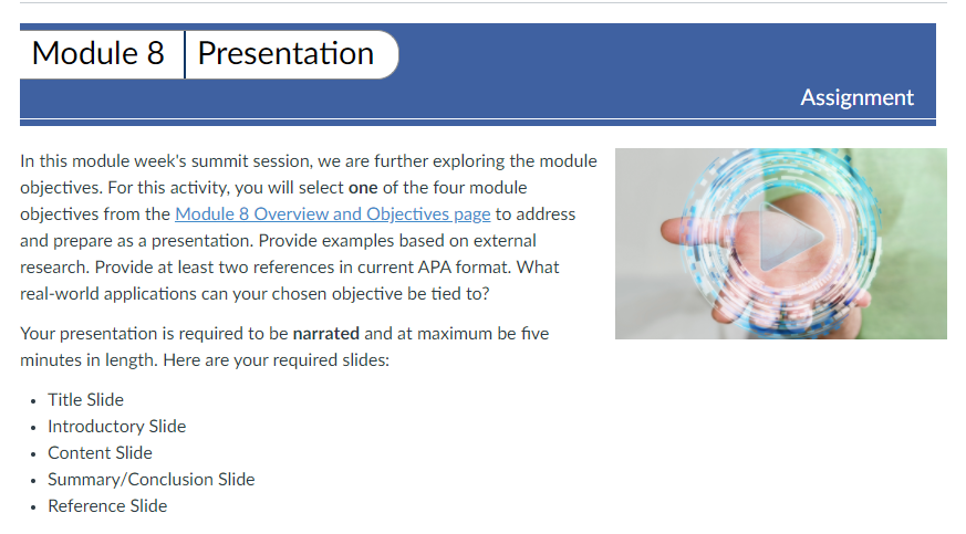 Solved Module 8 Presentation Assignment In This Module | Chegg.com