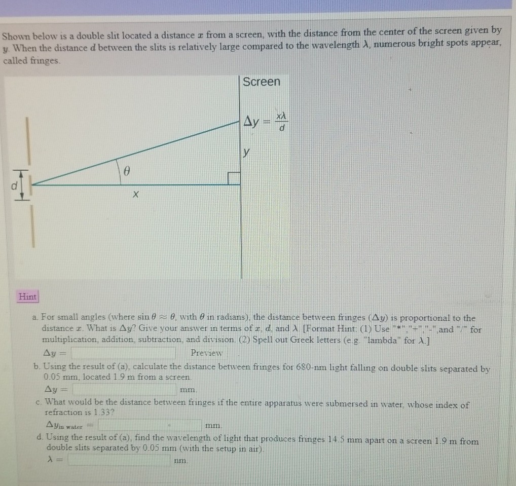 Solved Shown below is a double slit located a distance from | Chegg.com