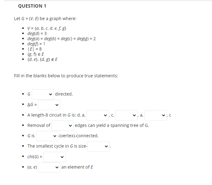 Solved QUESTION 1 Let G = (V. E) be a graph where: V = {a, | Chegg.com