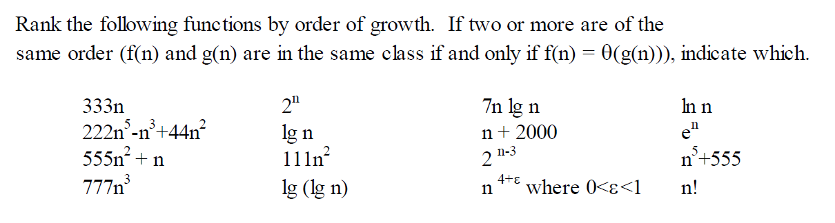 Solved Rank the following functions by order of growth. If | Chegg.com