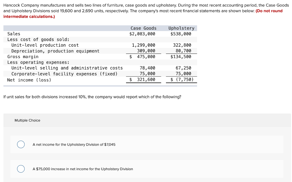 Solved Hancock Company manufactures and sells two lines of
