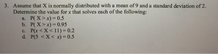 Solved 3. Assume that X is normally distributed with a mean | Chegg.com