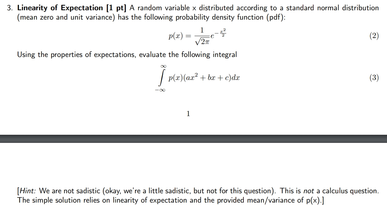 Solved 3. Linearity of Expectation [1 pt ] A random variable | Chegg.com