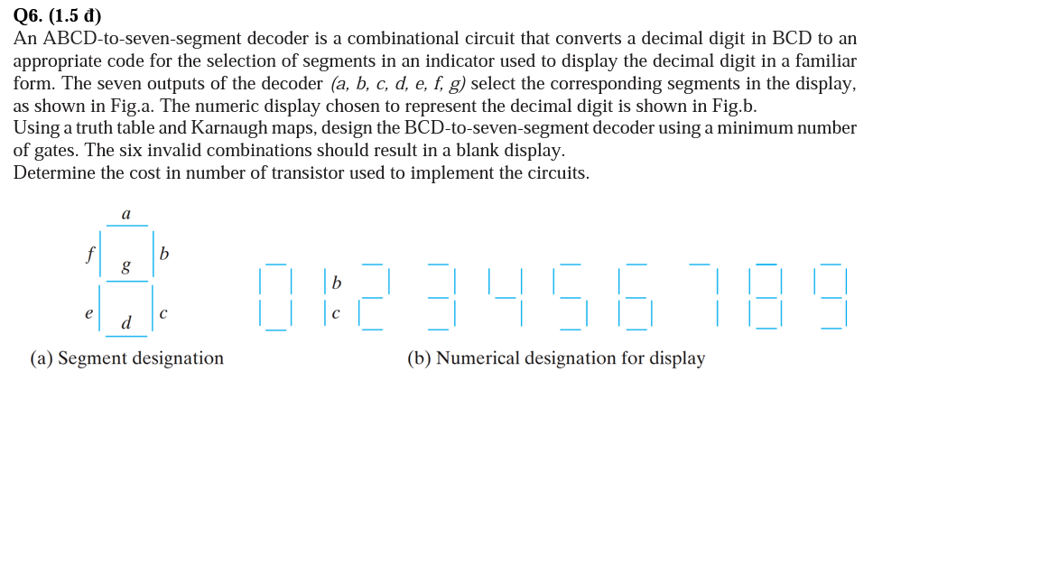 Solved Q6. (1.5 d) An ABCD-to-seven-segment decoder is a | Chegg.com