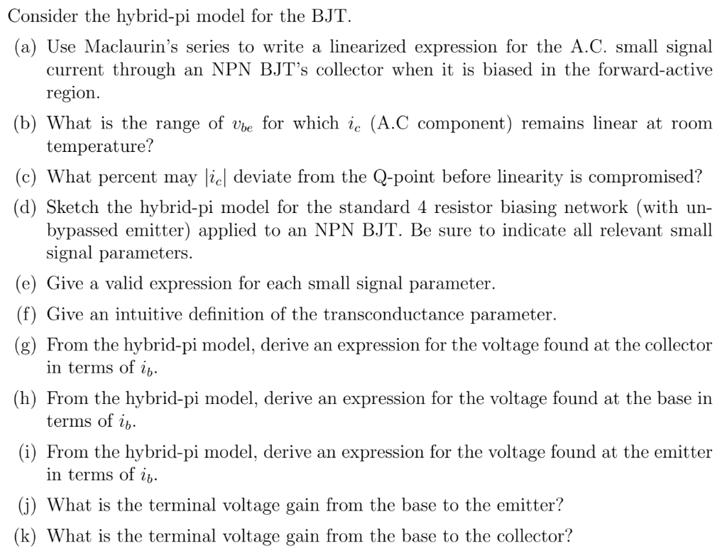 3. Consider The Hybrid-pi Model For The BJT. (a) Use | Chegg.com