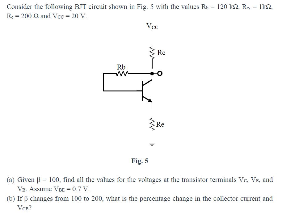 Solved Consider the following BJT circuit shown in Fig. 5 | Chegg.com