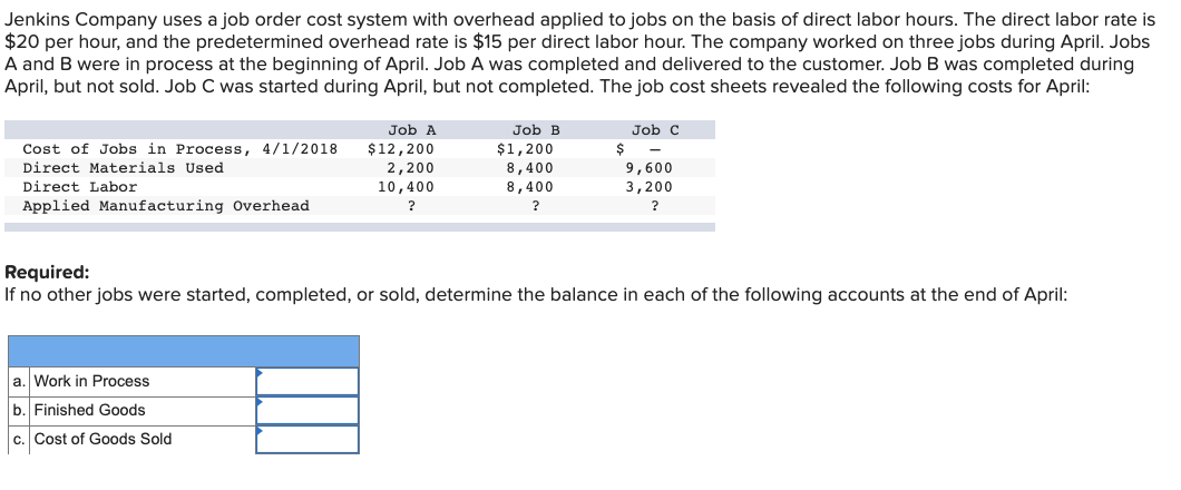 Solved Jenkins Company uses a job order cost system with | Chegg.com