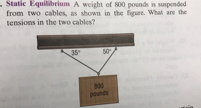 Solved . Static Equilibrium A weight of 800 pounds is | Chegg.com