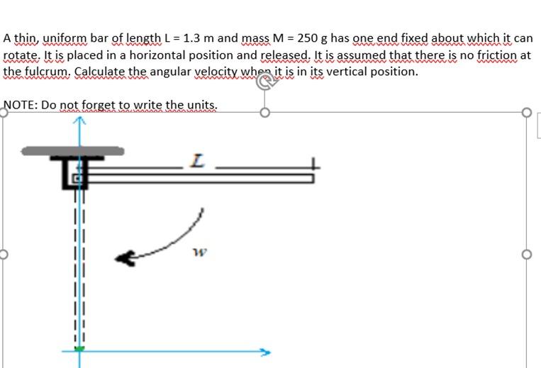 Solved = A thin, uniform bar of length L = 1.3 m and mass M | Chegg.com ...