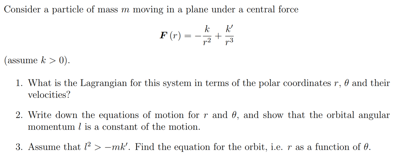 Solved Consider A Particle Of Mass M Moving In A Plane Un Chegg Com