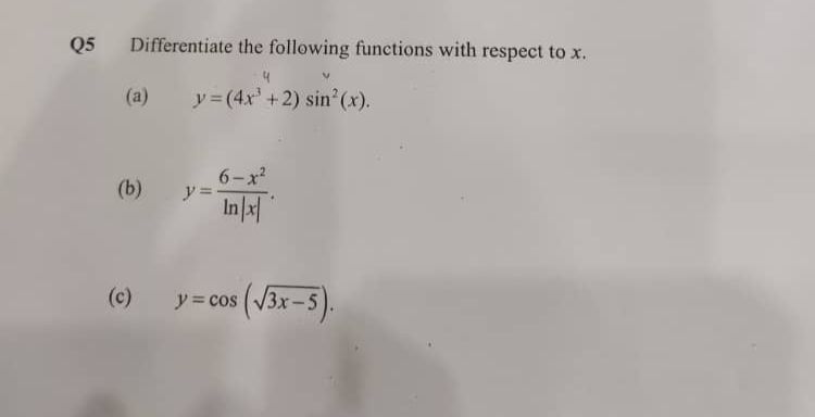 Solved Differentiate The Following Functions With Respect To | Chegg.com