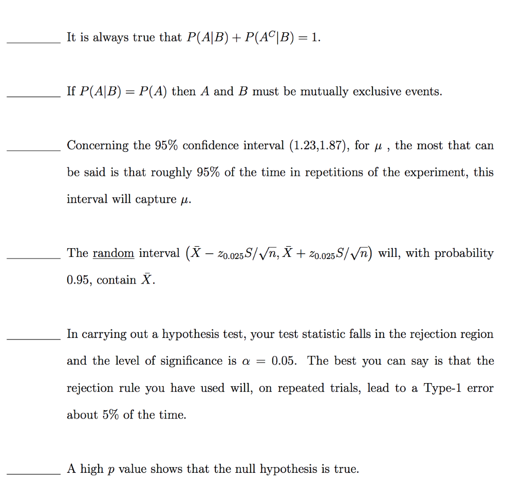 Solved It Is Always True That P(AB) + P(AC|B) = 1. If P(A|B) | Chegg.com