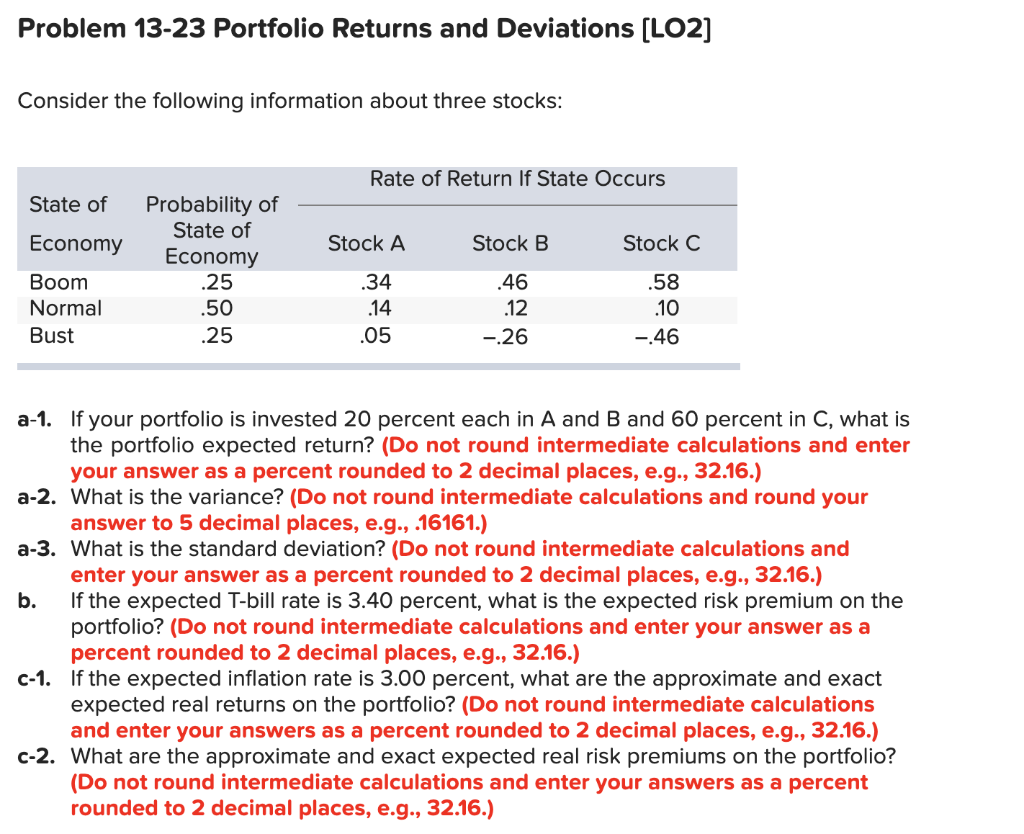 Solved Problem 13-23 Portfolio Returns And Deviations (LO2] | Chegg.com