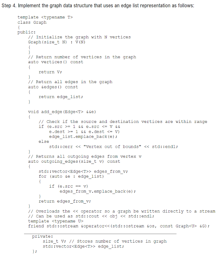 Solved ILO B: Create C++ code for implementing graph | Chegg.com