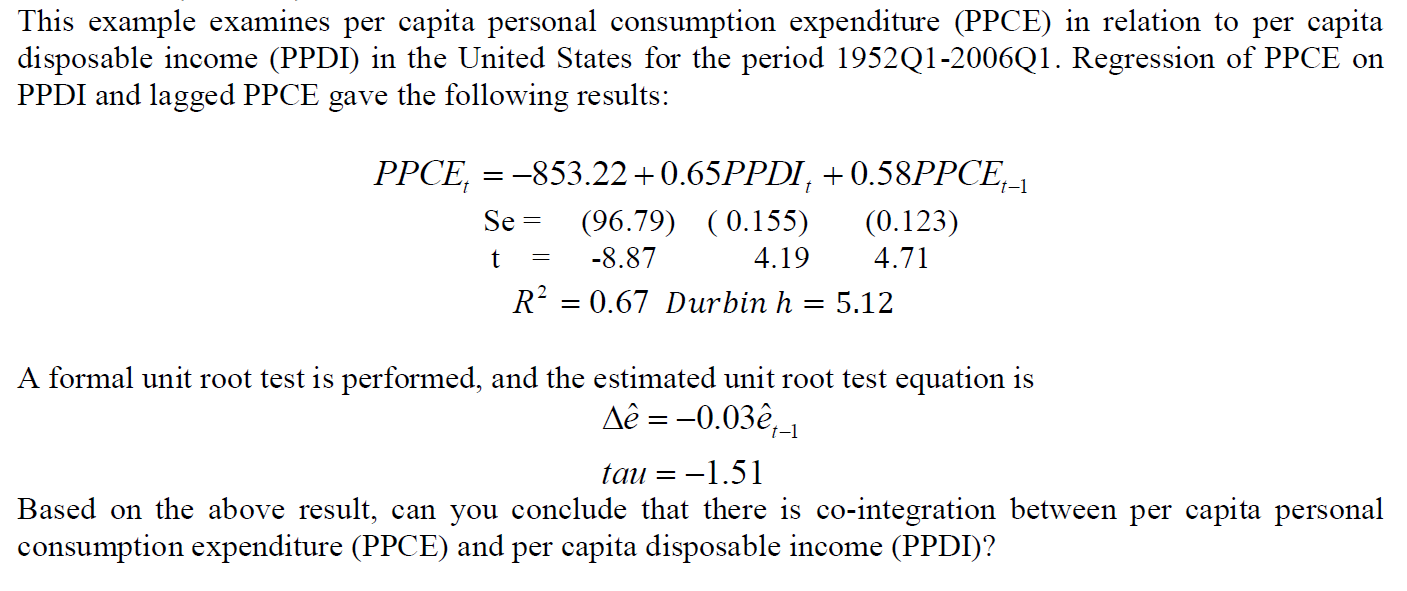 Solved This Example Examines Per Capita Personal Consumption | Chegg.com