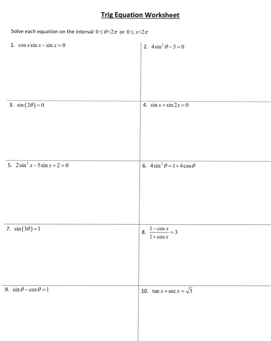 Solved Identity Worksheet 1. (sec0-1)(sec ?+1)-tan. ? -sina | Chegg.com