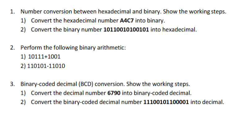 Solved Number Conversion Between Hexadecimal And Binary. | Chegg.com