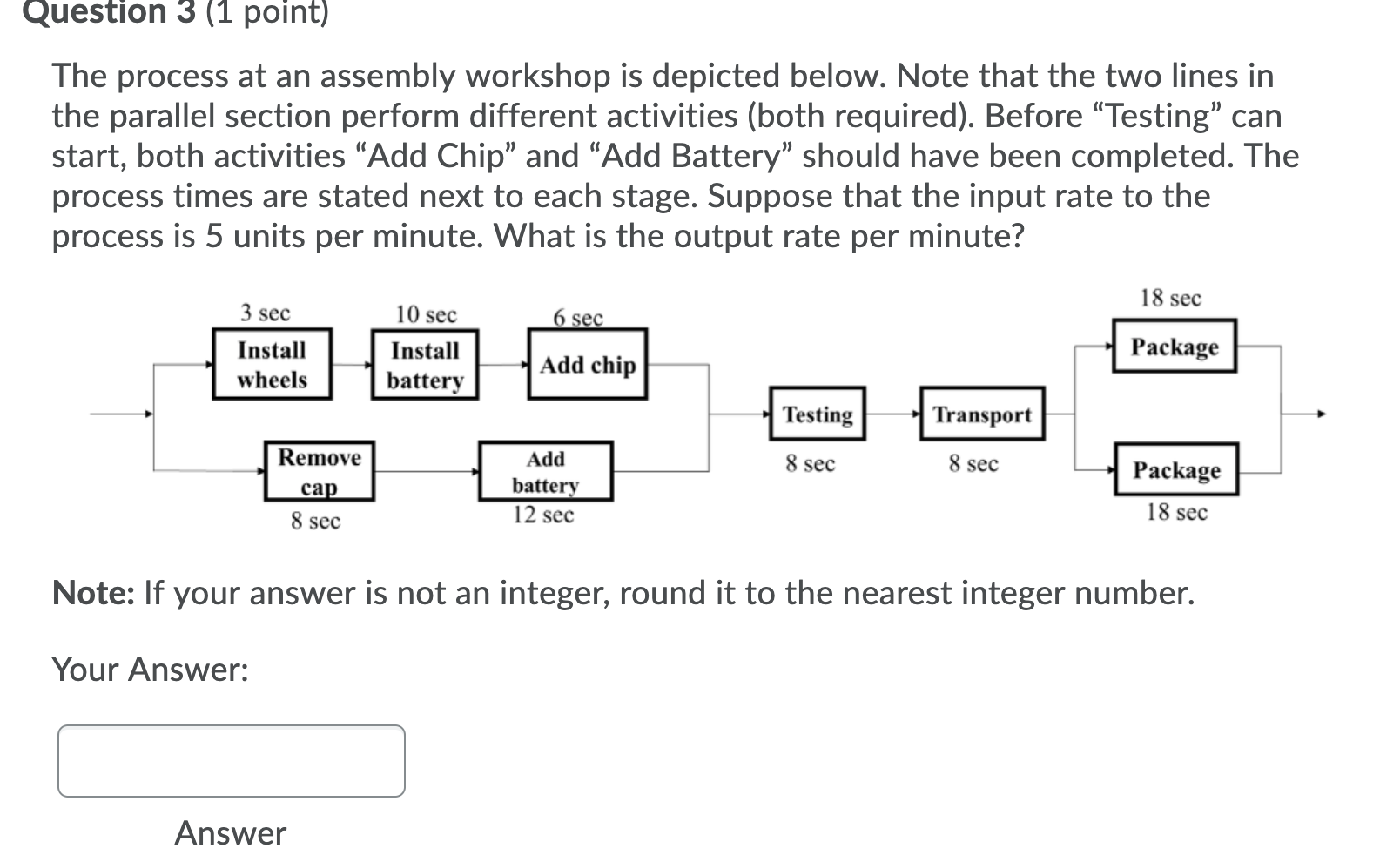 Solved Question 3 (1 point) The process at an assembly | Chegg.com
