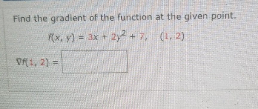 Solved Find the gradient of the function at the given point. | Chegg.com