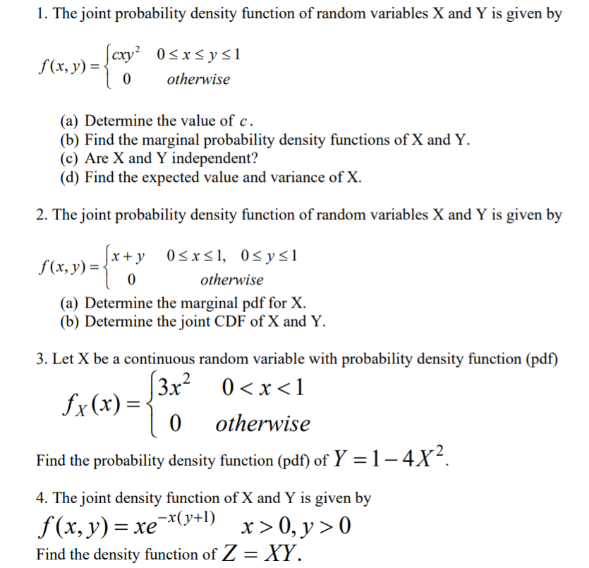 Solved 1 The Joint Probability Density Function Of Rando Chegg Com