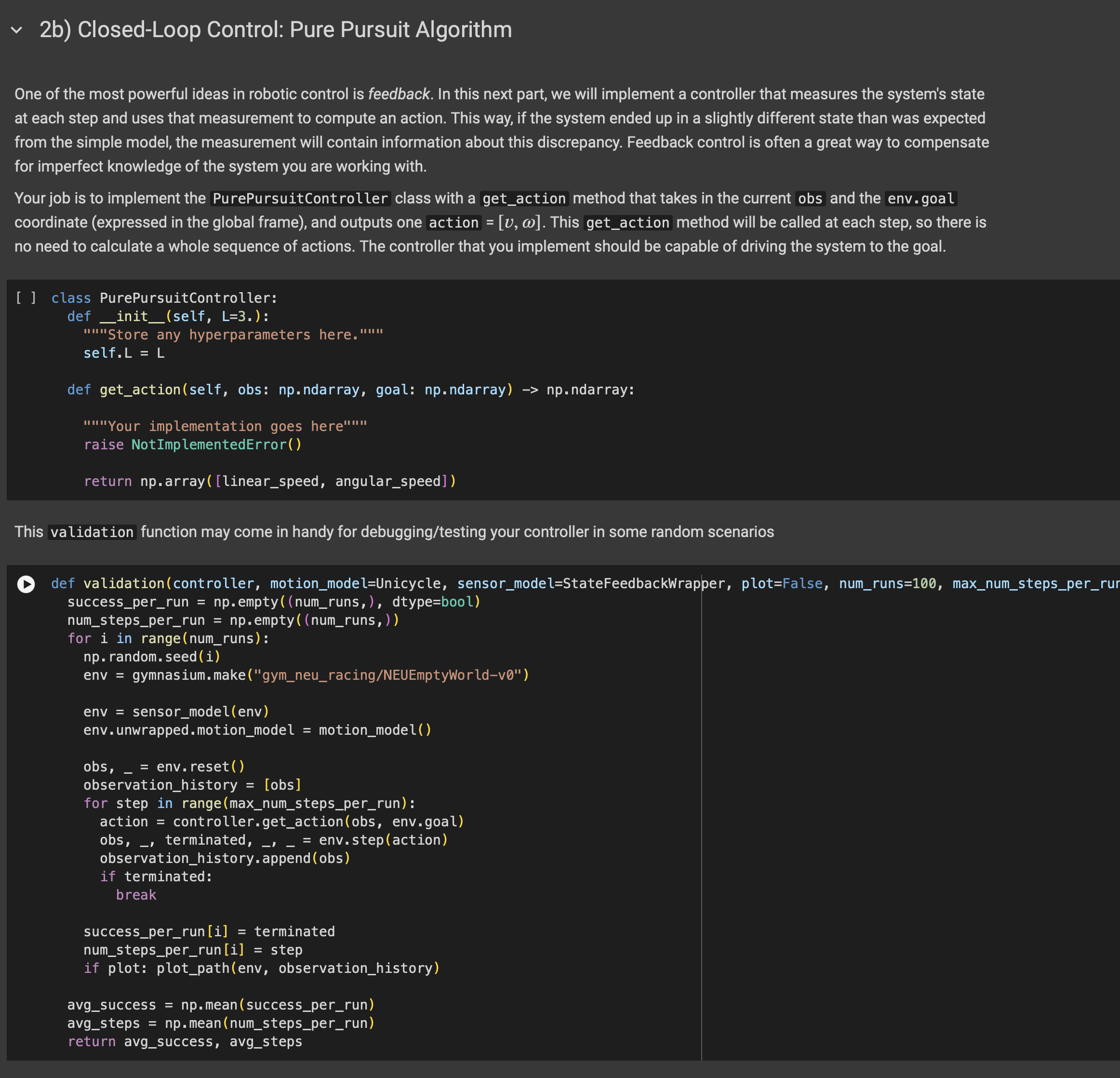 Solved 2b) ﻿Closed-Loop Control: Pure Pursuit AlgorithmOne | Chegg.com