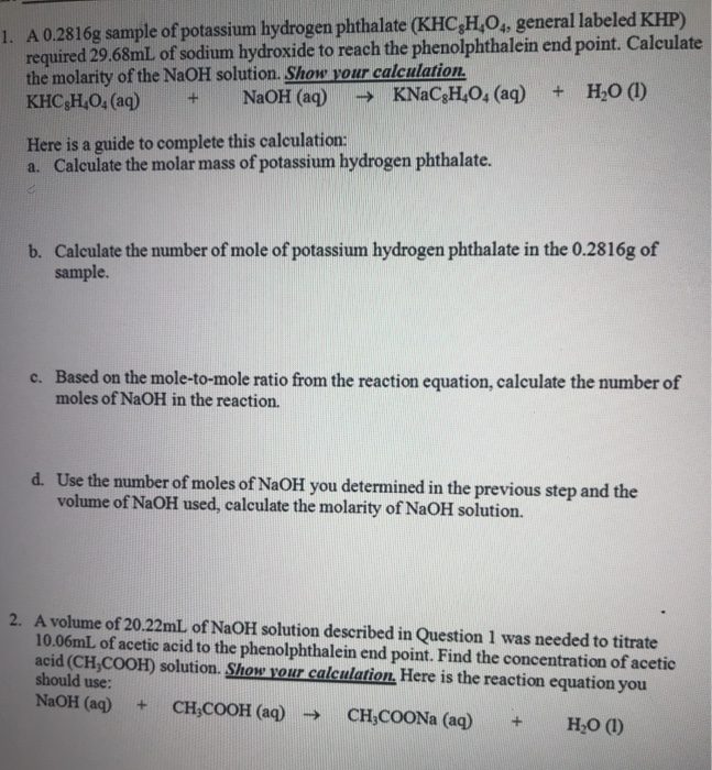 Solved Khp A G Sample Of Potassium Hydrogen Chegg Com