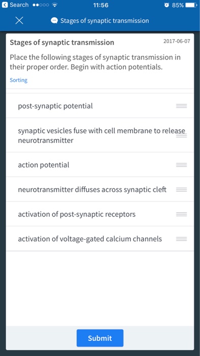 Solved Place the following stages of synaptic transmission | Chegg.com