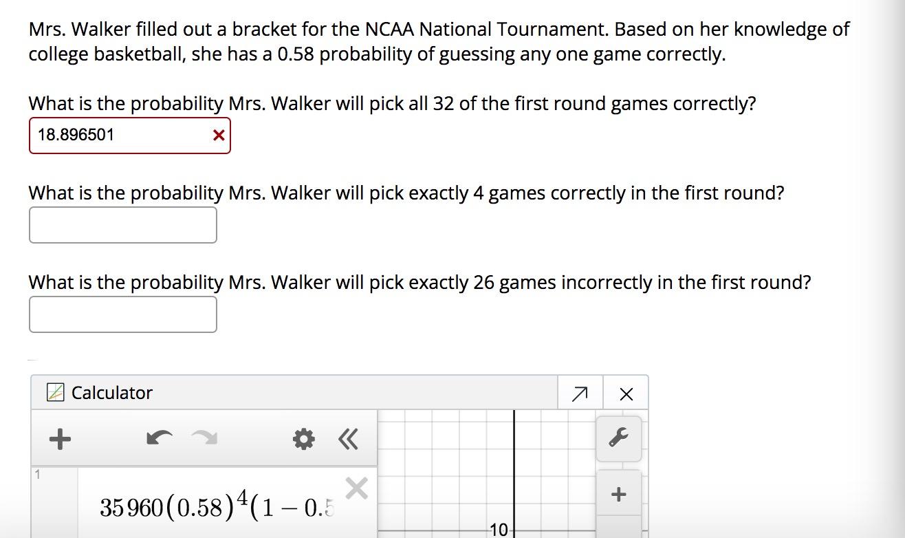 Solved Mrs. Walker filled out a bracket for the NCAA | Chegg.com