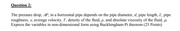 Solved Question 2: The pressure drop, AP, in a horizontal | Chegg.com