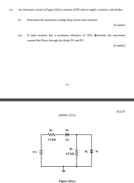 Solved An electronic circuit in Figure Q1(e) consists of DC | Chegg.com